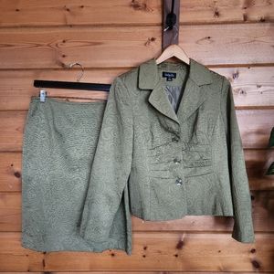 Isabella Suits Green Blazer Jacket‎ & Skirt Pleated Brocade Vintage Office Sz 12